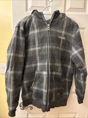 Grey Plaid Hooded Puffer Jacket